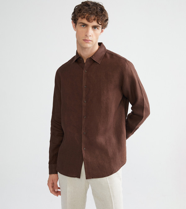 Solid Regular Fit Long Sleeves Linen Shirt