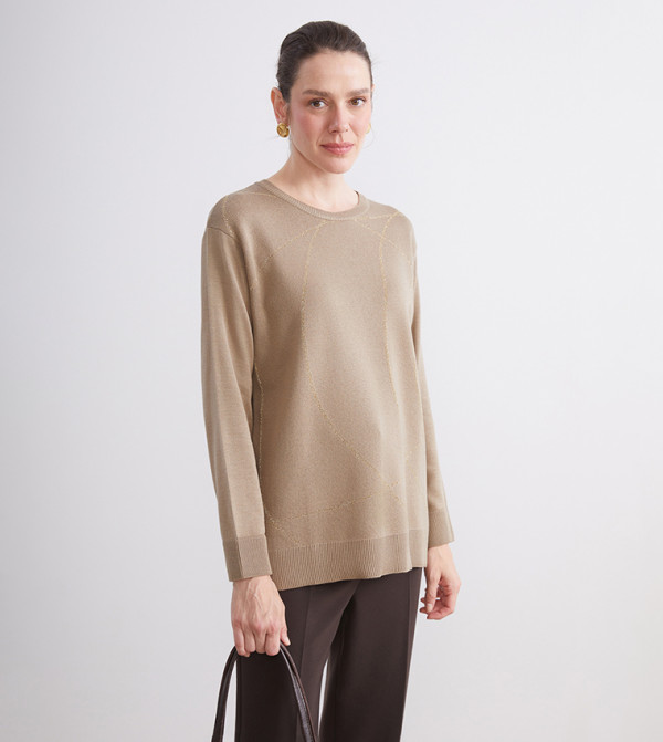 سويتر منسوج بياقة مستديرة 