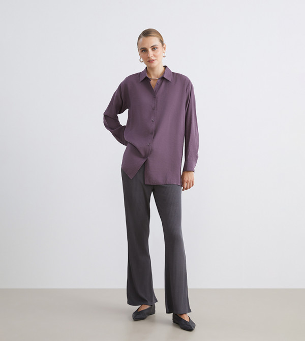 Textured Drawstring Waist Flared Trousers