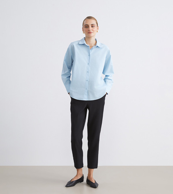 Ribbed Elastic Waist Carrot Fit Trousers