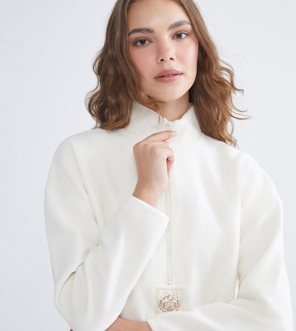 Solid High Neck Polar Sweatshirt Tunic