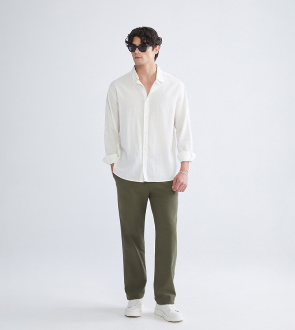 Drawstring Waist Relaxed Fit Trousers