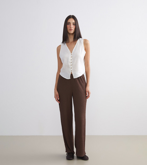 Textured Elastic Waist Pants