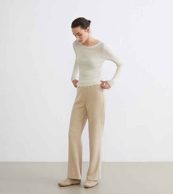 Ribbed Elastic Waist Trousers