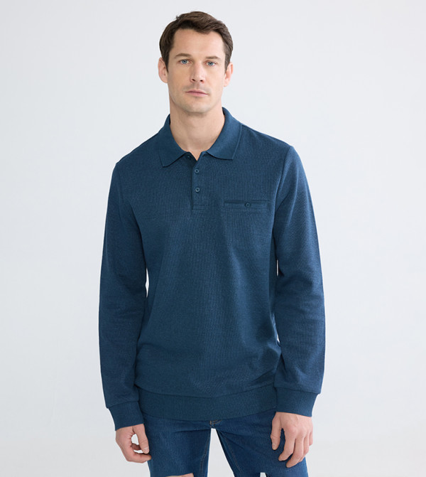 Ribbed Collared Long Sleeves Sweatshirt