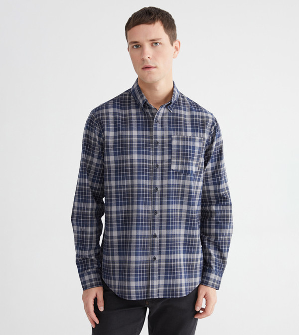 Plaid Long Sleeves Gabardine Shirt