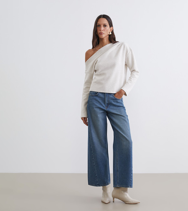 Washed Mid-Rise Wide Leg Jeans