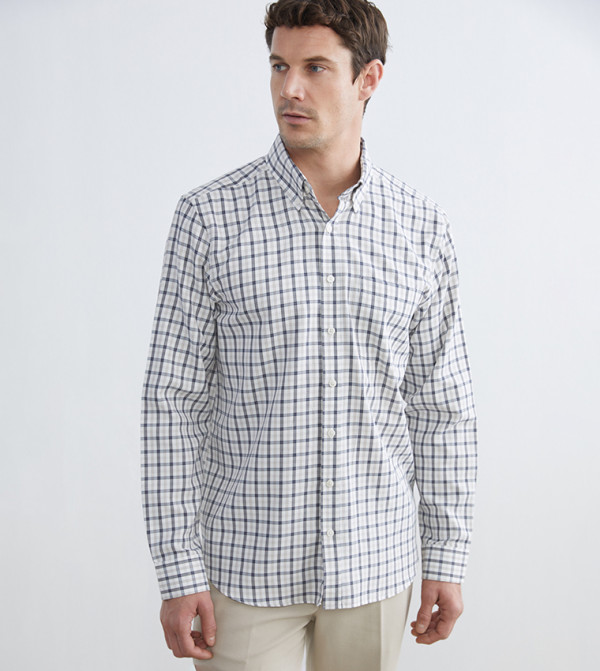 Plaid Gabardine Long Sleeves Shirt