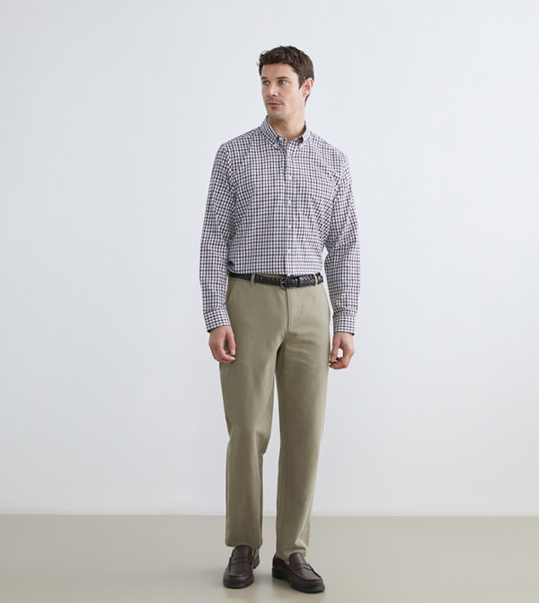 Plaid Gabardine Long Sleeves Shirt