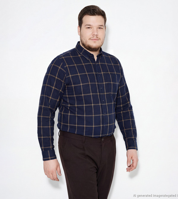 قميص كاروهات بكم طويل وقصة عادية