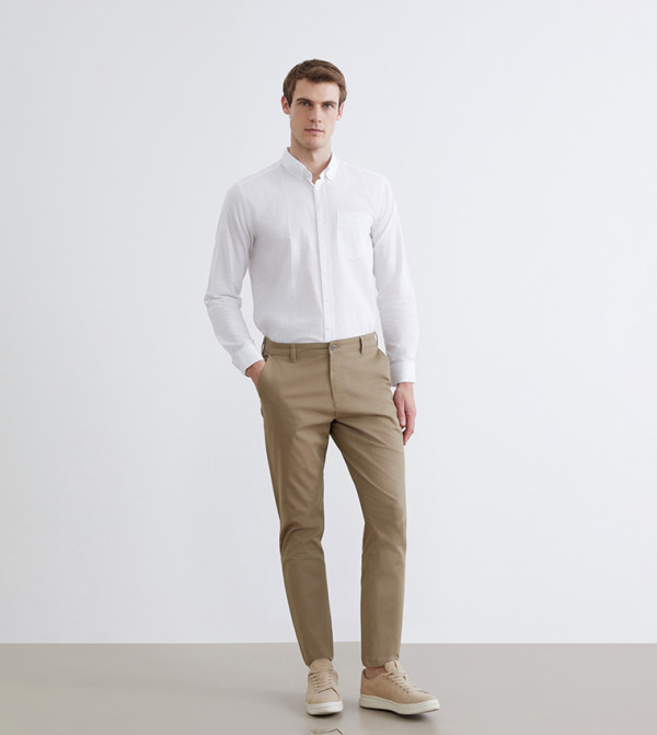 Solid Gabardine Slim Fit Chino Trousers
