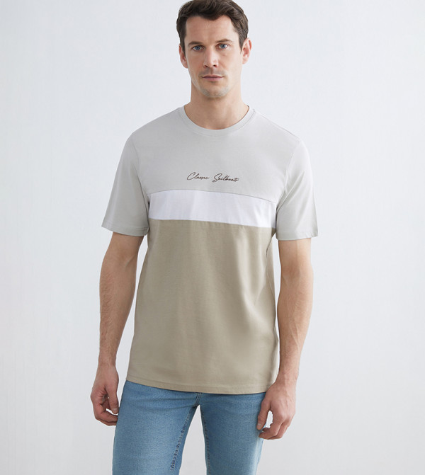 Color Block Short Sleeves Casual T-Shirt