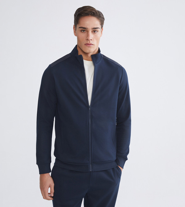 Solid High Neck Zip-Up Jacket