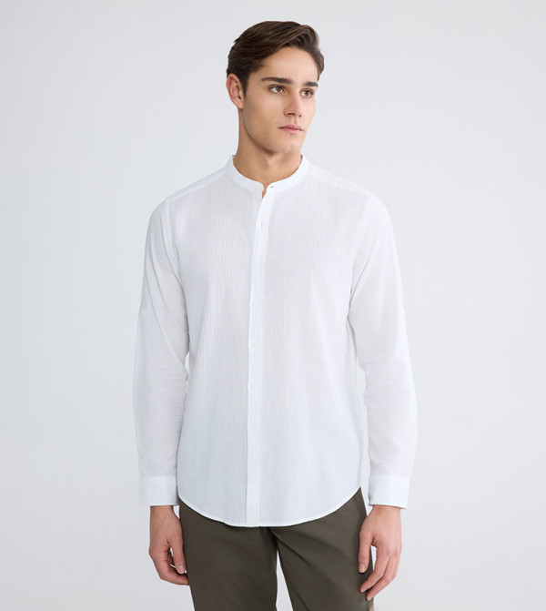 Long Sleeves Band Collar Shirt