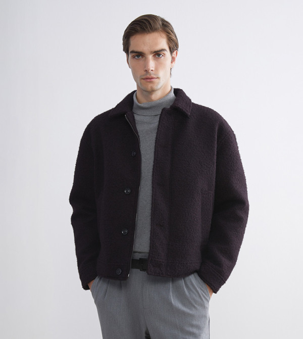 جاكيت رجالي صوف سادة كم طويل