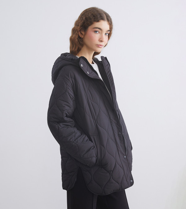 Quilted Long Sleeves Hooded Jacket