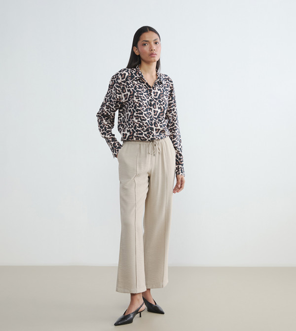 Solid Pleated Loose Fit Trousers