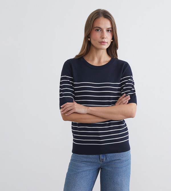 Striped Crew Neck Knit Sweater