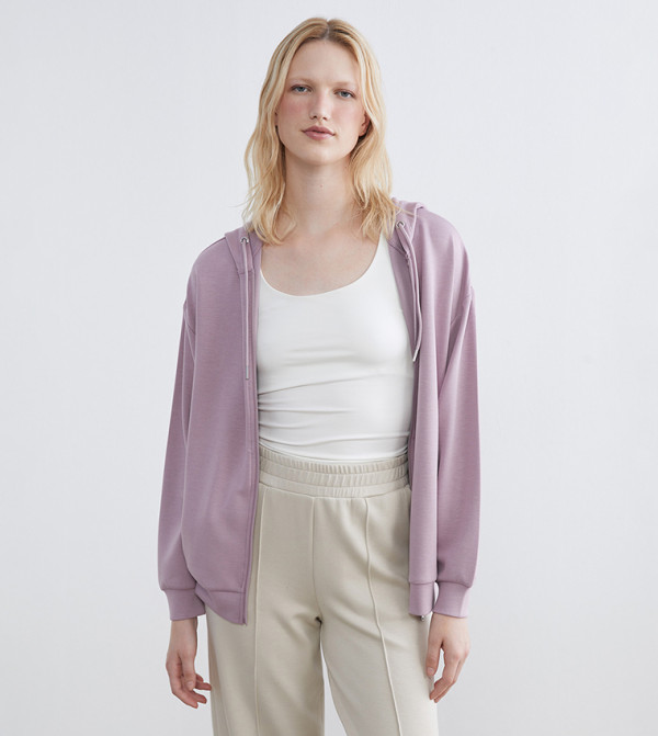 Solid Hooded Zip Through Soft Touch Jacket