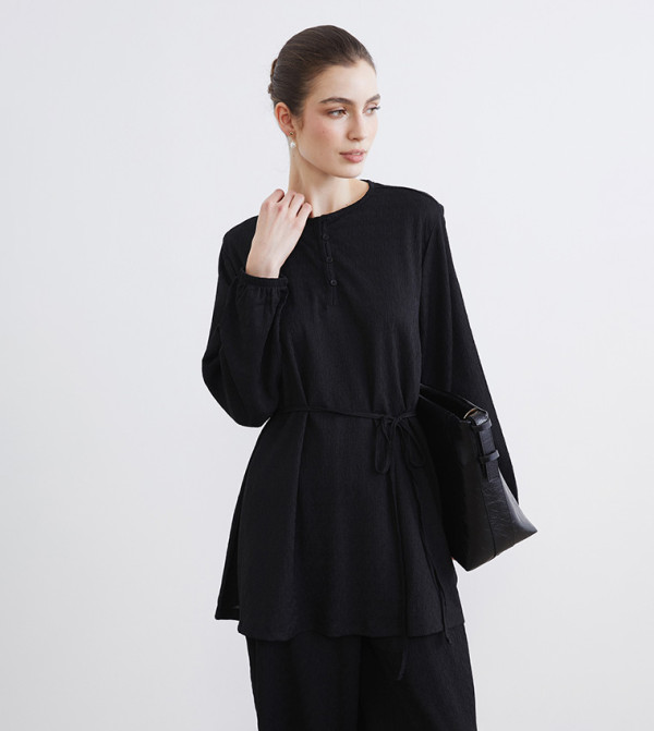 Textured Crew Neck Tunic Top