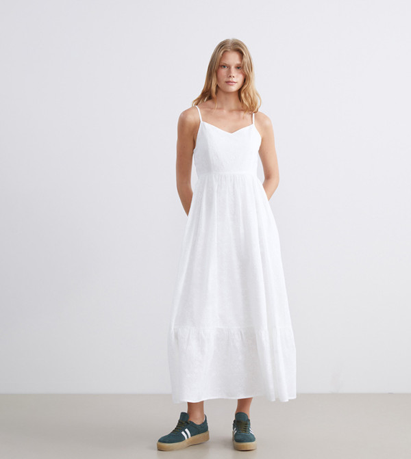 Floral Embroidered V-Neck Strappy Midaxi Dress