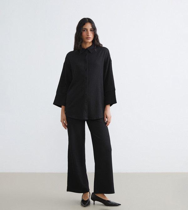 Textured Wide Leg Trousers