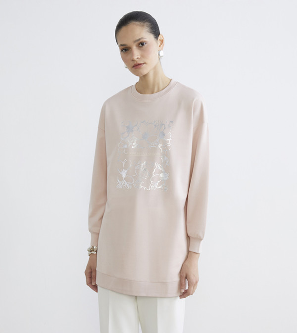 Printed Long Sleeves Tunic Sweatshirt