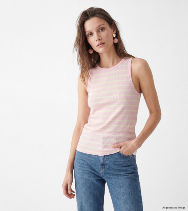 Striped Crew Neck Sleeveless Top