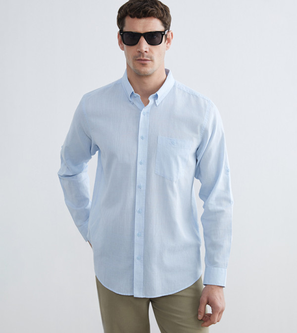 قميص سادة مزيج لينن بقصة عادية 