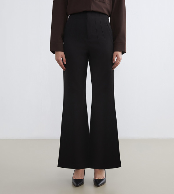 Textured Slim Fit Flared Trousers