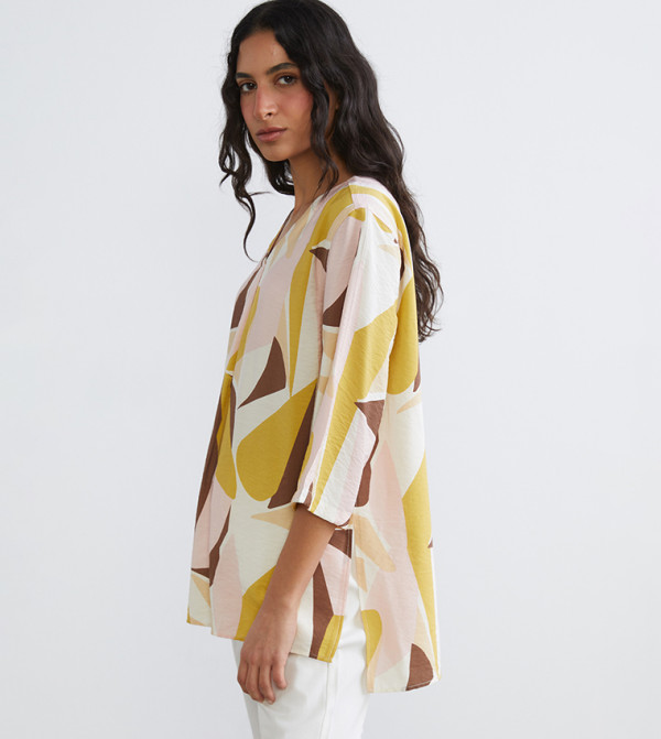 Patterned V-Neck Oversized Top