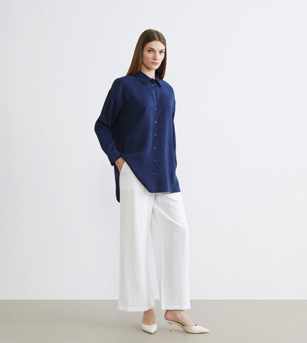 Solid Drawstring Waist Wide Leg Trousers