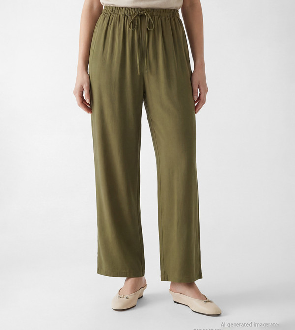 Drawstring Waist Wide Leg Casual Pants