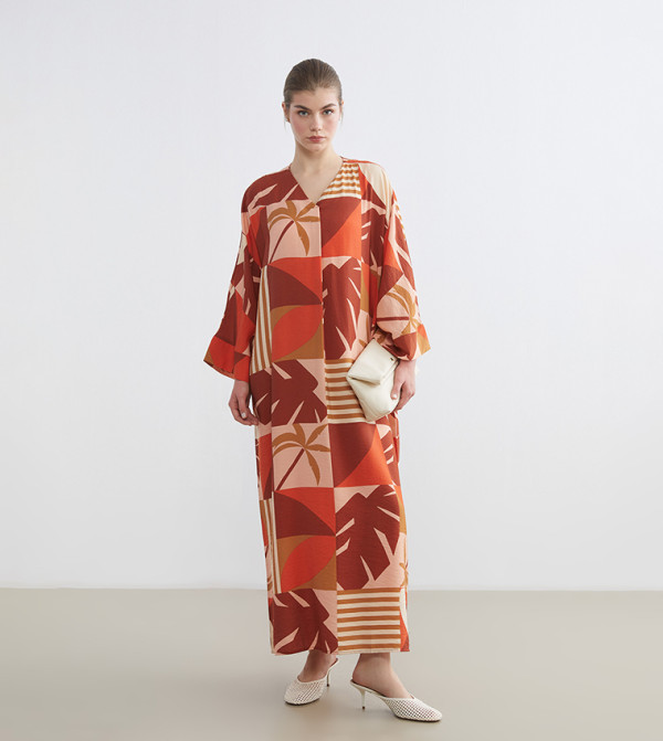 Patterned V-Neck Maxi Dress