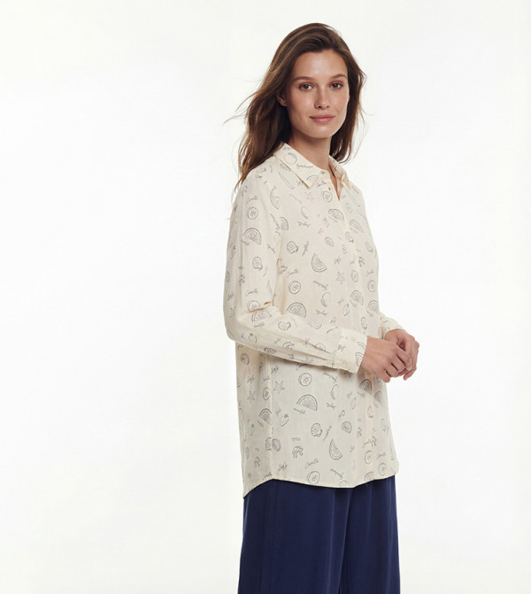 Modest Patterned Oversized Shirt Tunic