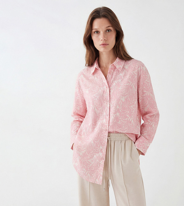 Modest Patterned Oversized Shirt Tunic