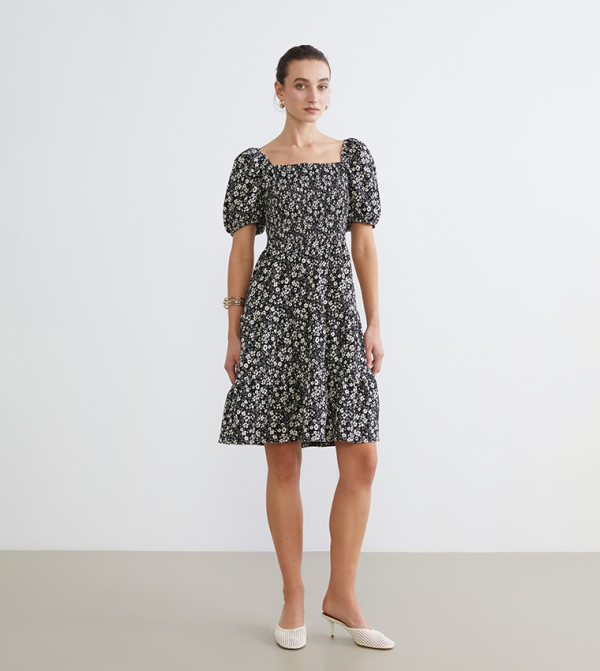 Floral Print Square Neck Mini Dress