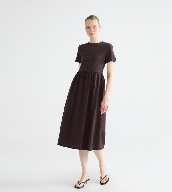 Solid Crew Neck Fit and Flared Dress