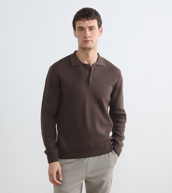 Long Sleeves Polo Neck Knit Sweater