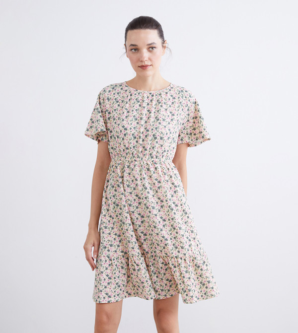 Floral Crew Neck Mini Dress