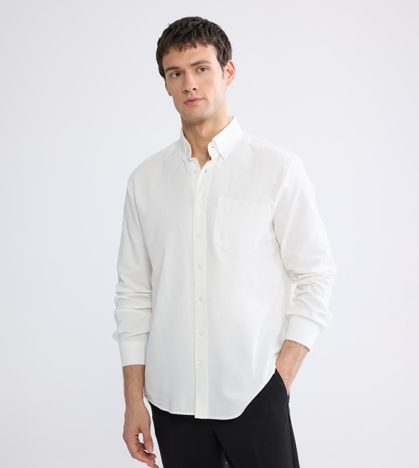 Solid Button-Down Collar Oxford Shirt