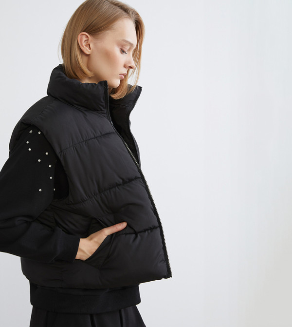 Solid High Neck Zip-Through Gilet
