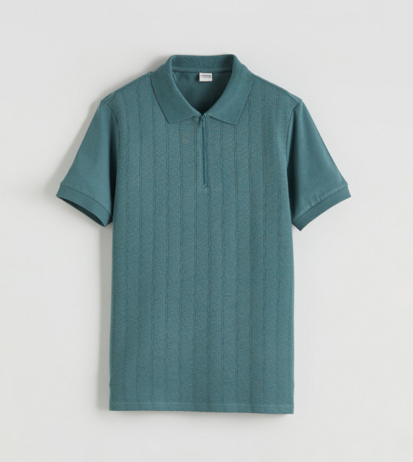 Ribbed Short Sleeves Polo T-Shirt