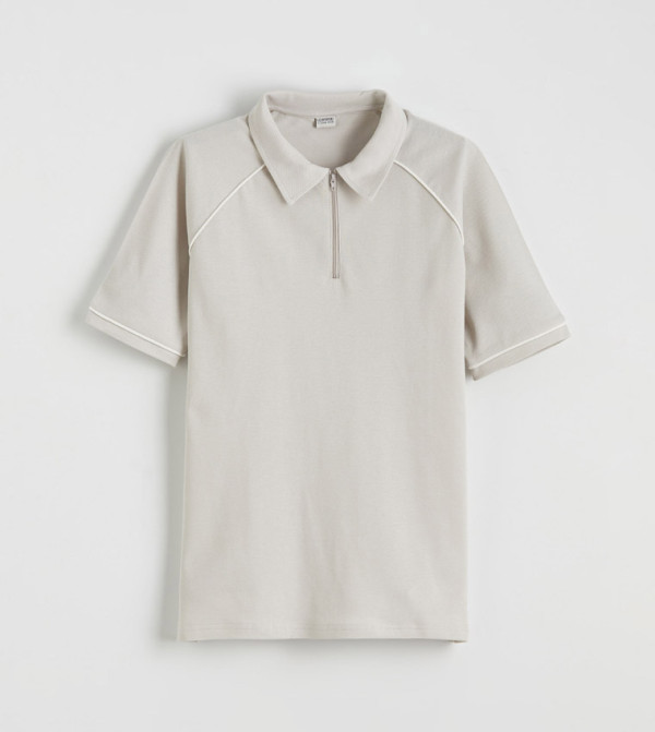 Solid Short Sleeves Half-Zip Polo T-Shirt