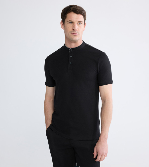 Solid Mandarin Collar Short Sleeves T-Shirt