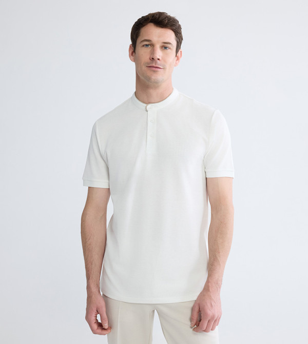 Solid Mandarin Collar Short Sleeves T-Shirt
