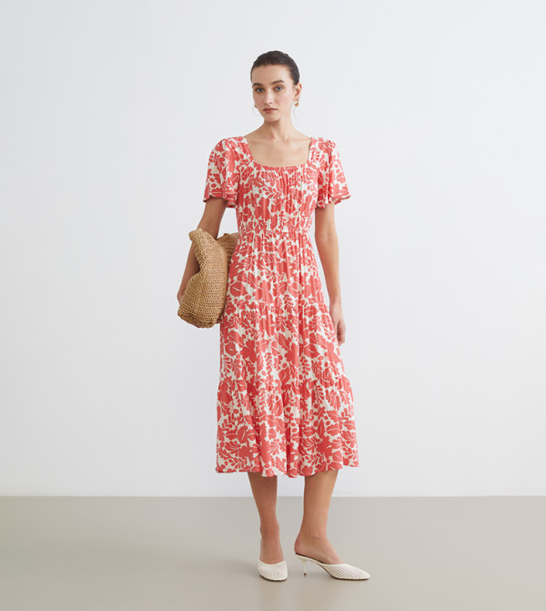 Printed Short Sleeves Midi Dress