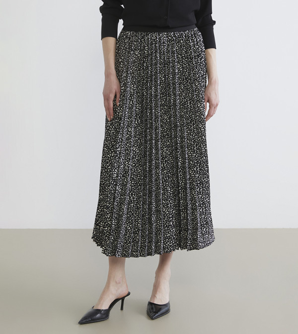 Elastic Waist Pleated Crepe Midi Skirt