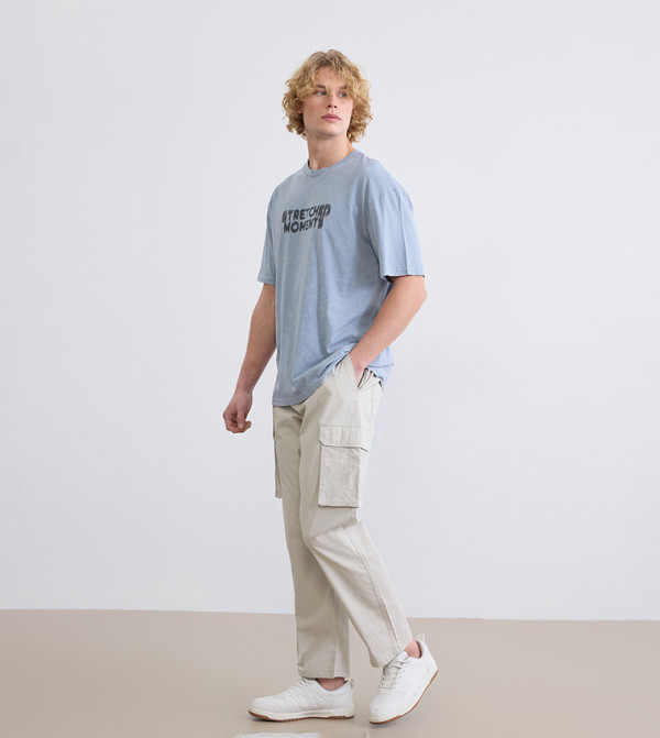 Solid Relaxed Fit Cargo Trousers