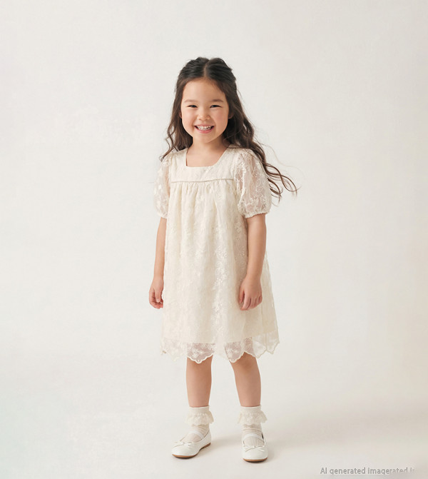 فستان دانتيل مطرز كم قصير